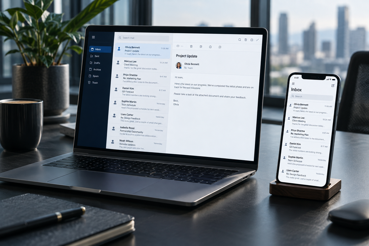 Realistic business email setup workspace
