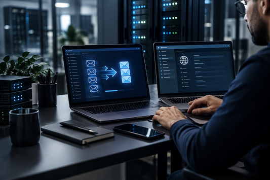 Realistic IT administrator handling email migration and DNS