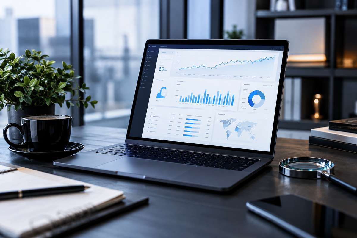 Realistic SEO analytics and optimization workspace